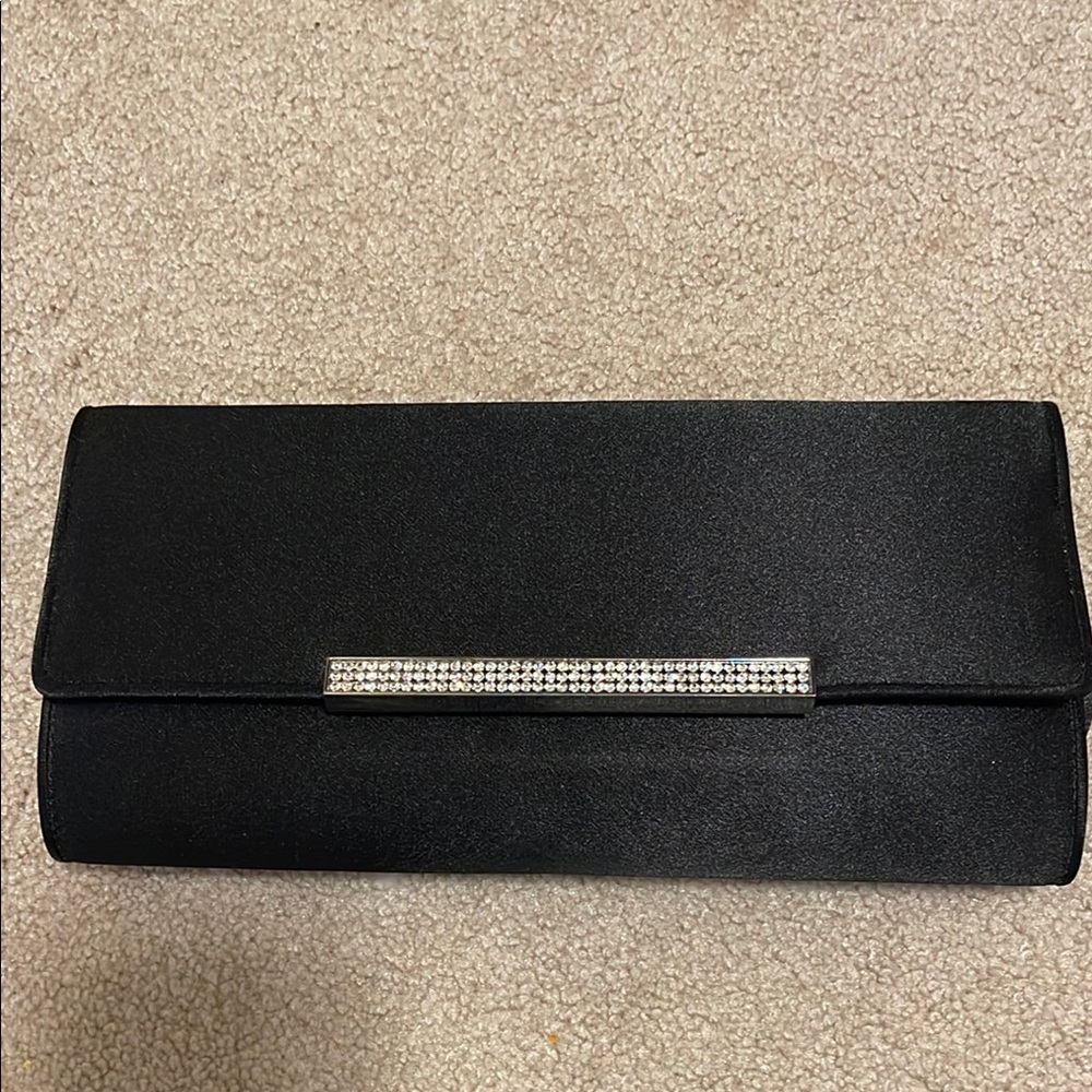 Elegant Black Clutch with Rhinestone Accent